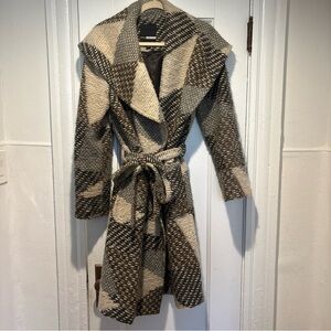 Tracy Reese Geometric Cream and Brown Coat
